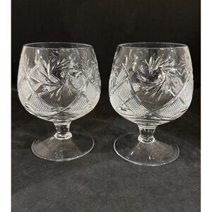 Crystal Pinwheel Cut Bohemia Snifter Brandy Glasses Set of 2